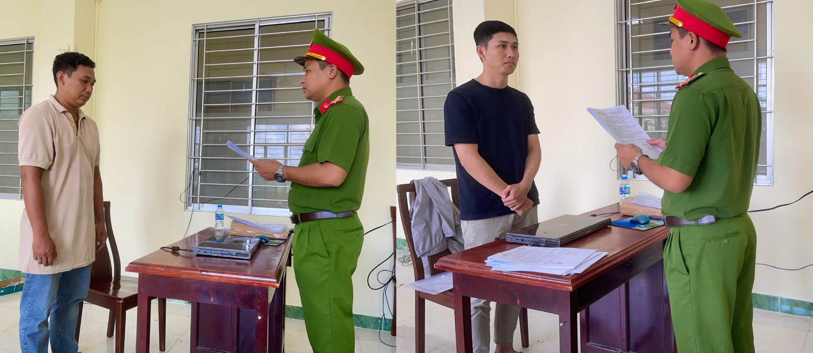 Công an đã tống đạt Quyết định khởi tố vụ án, khởi tố bị can và cấm đi khỏi nơi cư trú với Linh và Việt. Ảnh: Công an cung cấp