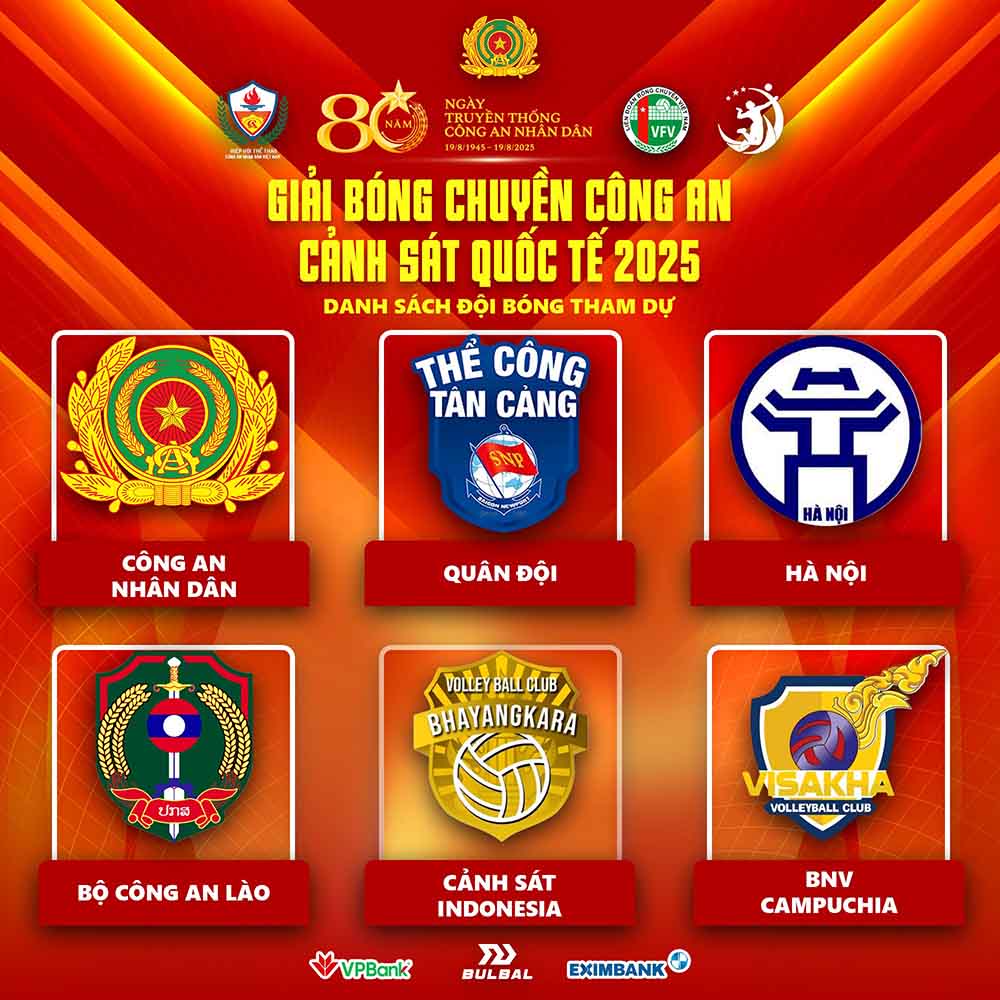 6 doi bong tranh tai tai giai bong chuyen Cong an, Canh sat quoc te 2025. Anh: Doi bong chuyen Cong an TPHCM