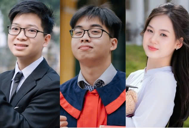 Tu trai qua: Duy Phong (thu khoa A00); Viet Hung (thu khoa D01 va A01); Hien Mai (thu khoa khoi A00)