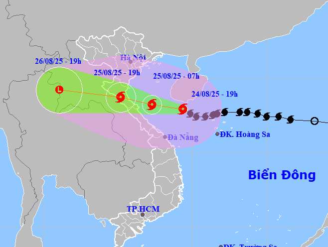 Du bao thoi tiet bao so 5 do bo dat lien trong hom nay 25.8. Anh: Trung tam Du bao Khi tuong Thuy van quoc gia
