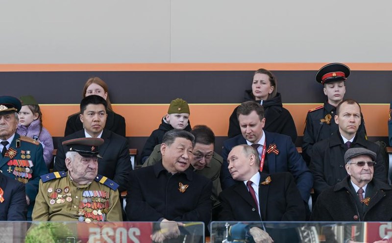 Russian President Vladimir Putin and General Secretary and President of China Xi Jinping attend the 80th Anniversary of the Victory in the Great Patriotic War in Moscow, May 8, 2025. Photo: Xinhua