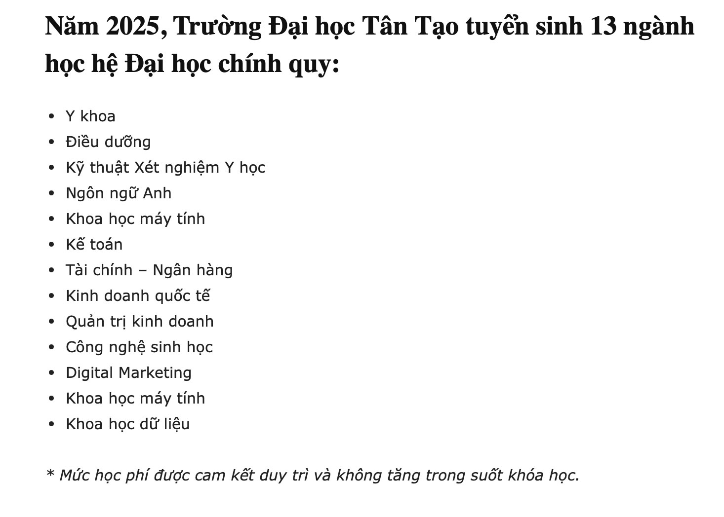 Nam 2025, Truong Dai hoc Tan Tao tuyen sinh 13 nganh. Anh: Nha truong