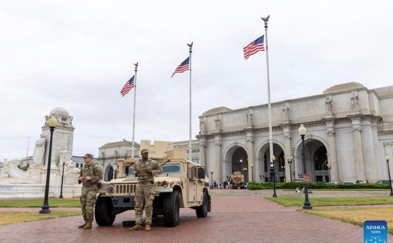Members of the National Guard patrol outside Union Station in Washington, D.C., on August 19, 2025. Photo: Xinhua