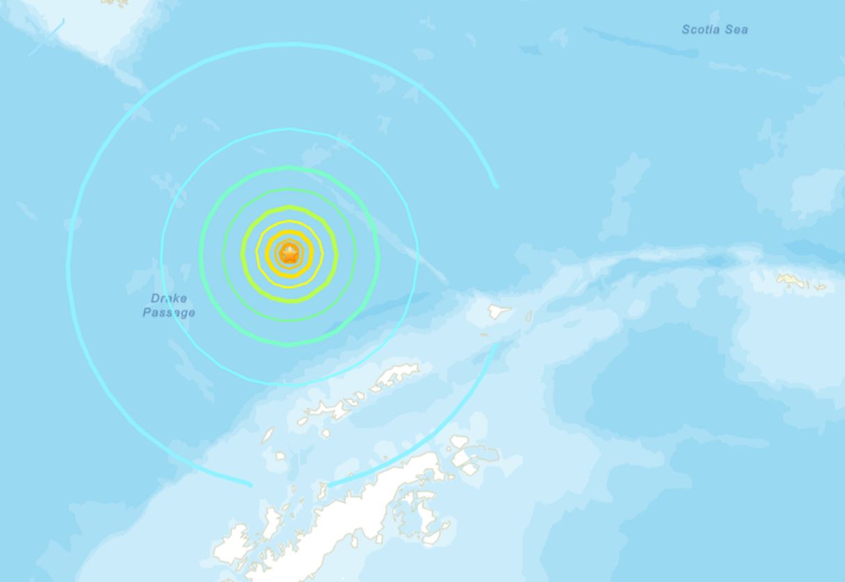 El epicentro del terremoto del 22 de agosto en el estrecho de Drake. Foto: US Geological Survey