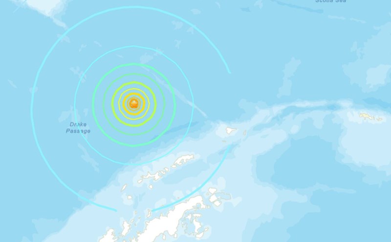 The center of the earthquake on August 22 in the Drake Strait. Photo: US Geological Survey