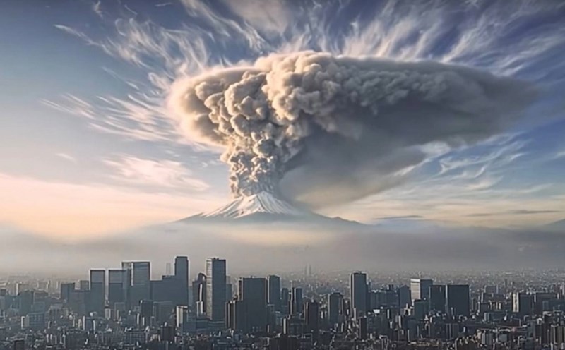 A scene cut from a video simulating the Phu Si mountain explosion posted by Tokyo City. Photo: Tokyo City Government