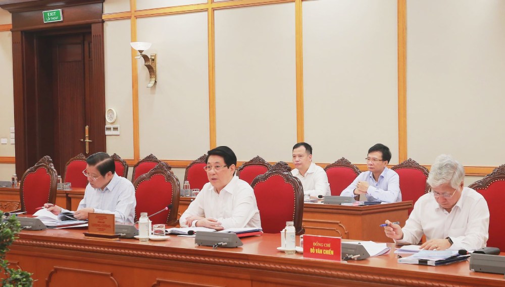 Chu tich nuoc Luong Cuong phat bieu tai cuoc lam viec voi Ban Thuong vu Tinh uy Dien Bien. Anh: Dangcongsan.vn