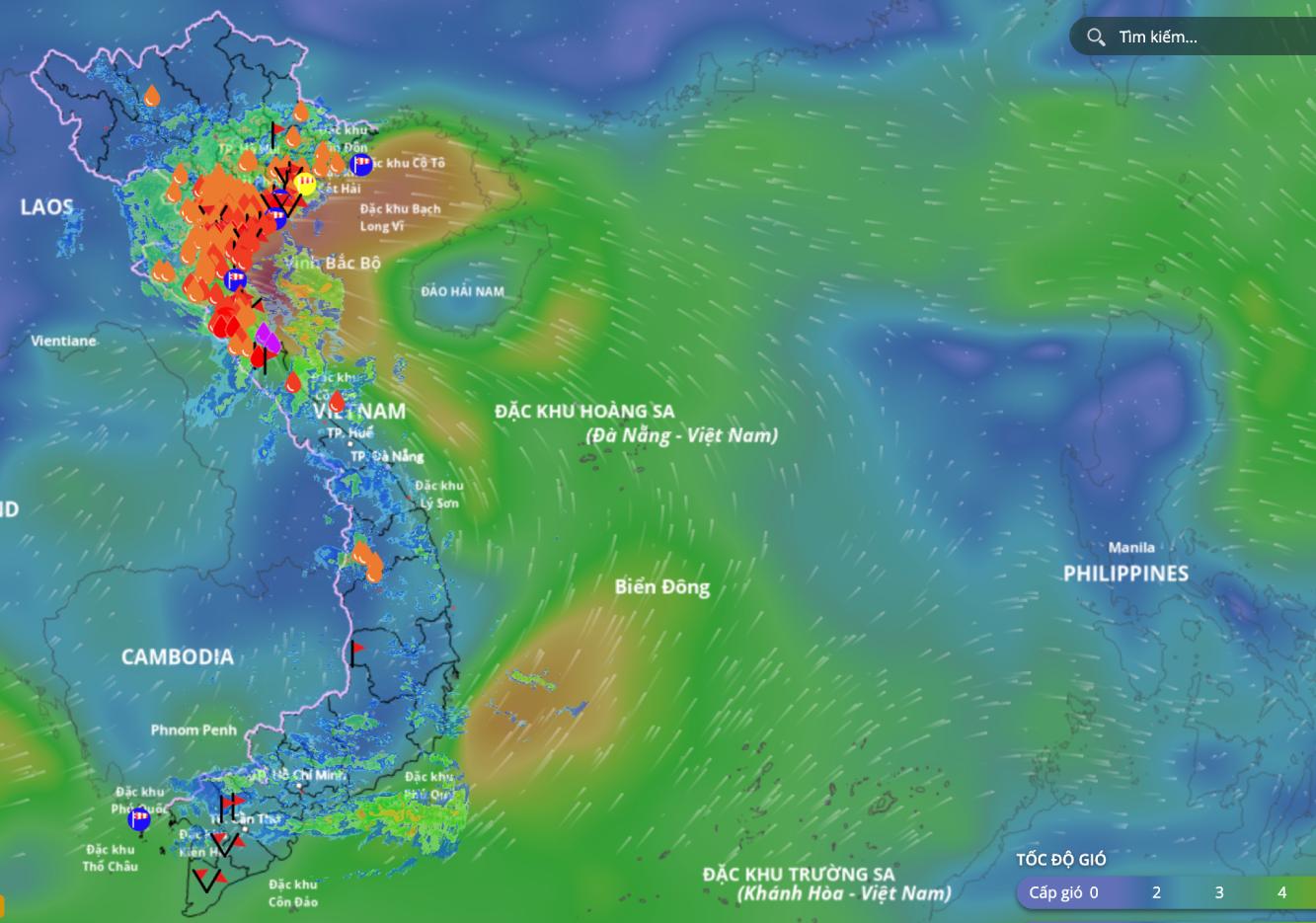 Updated location of storm No. 5 at 11:00 p.m. on August 25. Source: Vietnam Disaster Monitoring System