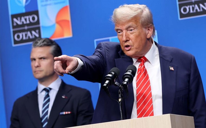 US President Donald Trump speaks at the NATO summit, on June 25 in The Hauge ( Finland). Photo: Xinhua