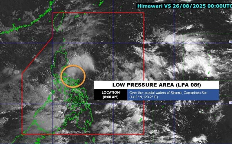 Location of the center of low pressure 08f at 8:00 a.m. on August 26. Photo: PAGASA
