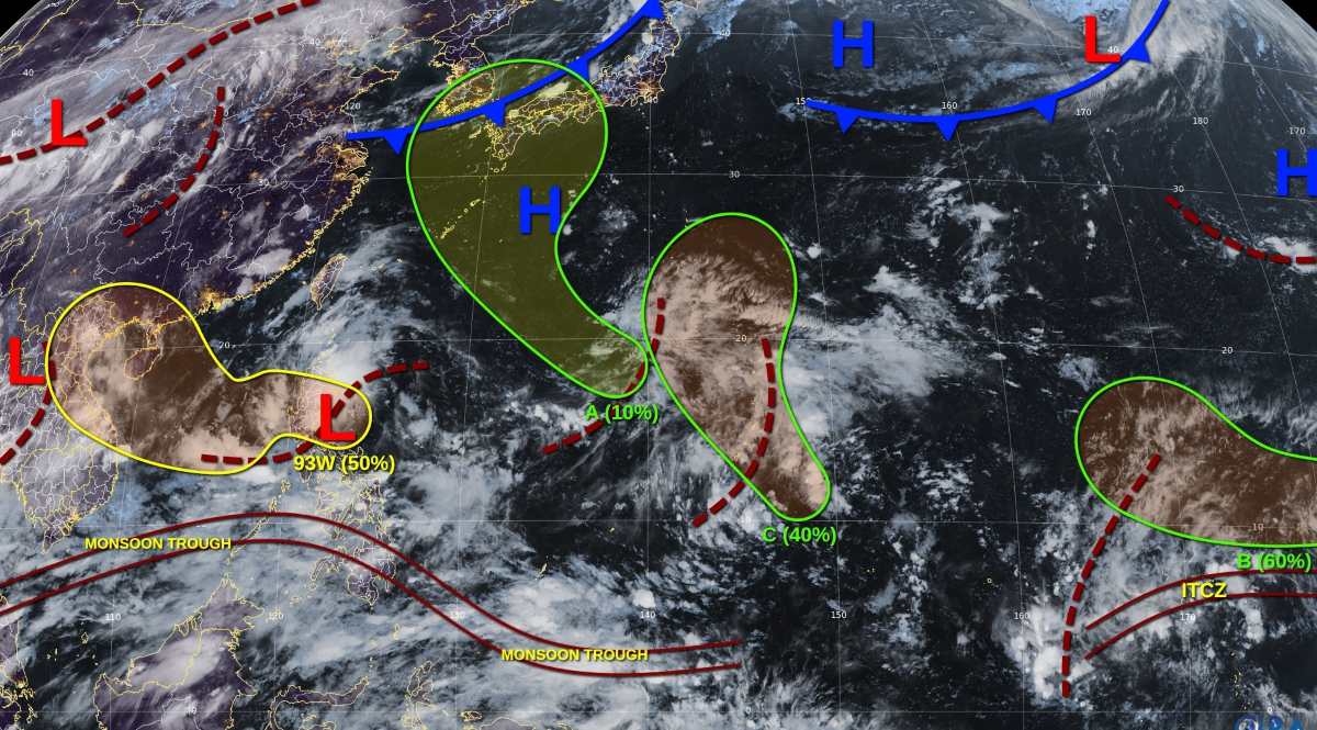 2025년 8월 27일 동해 및 태평양 근처의 저기압 및 교란. 사진: JTWC