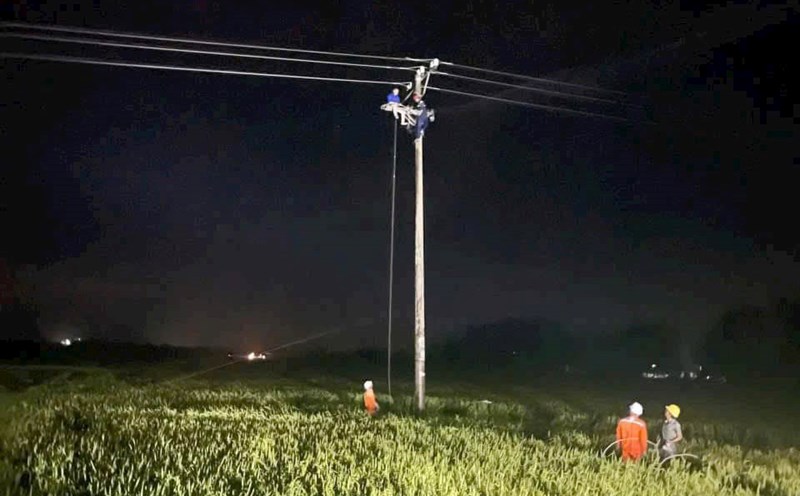 Ha Tinh Power Industry is making efforts to overcome the power outage after storm No. 5. Photo: Ha Tinh Electricity.
