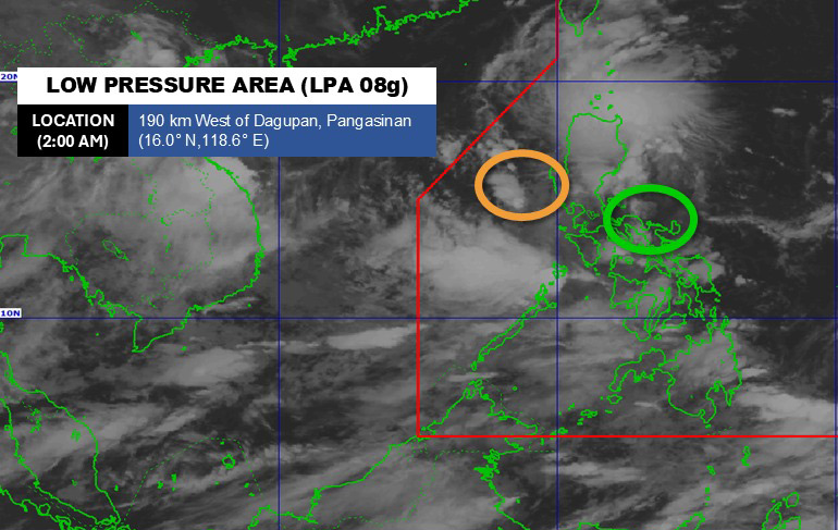 Actualizacion de la posicion de la baja presion en el Mar de China Meridional y la nueva baja presion formada frente a Filipinas. Foto: PAGASA