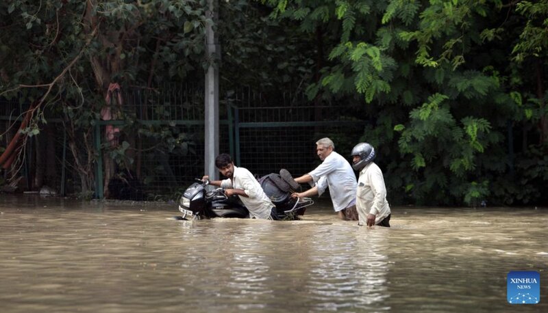 A flood caused by heavy rain in India. Photo: Xinhua