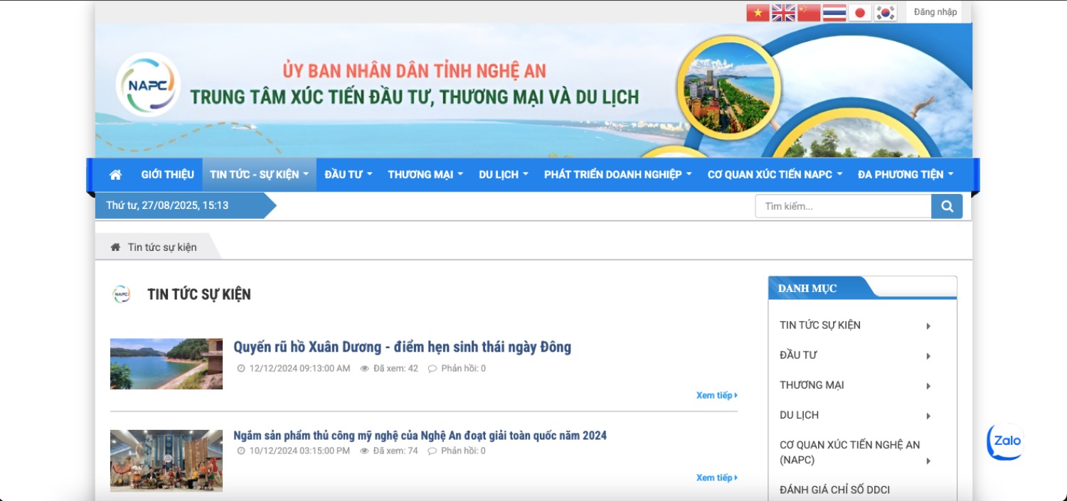 Website of Nghe An Province Investment, Trade and Tourism Promotion Center. Photo: Pham Dong
