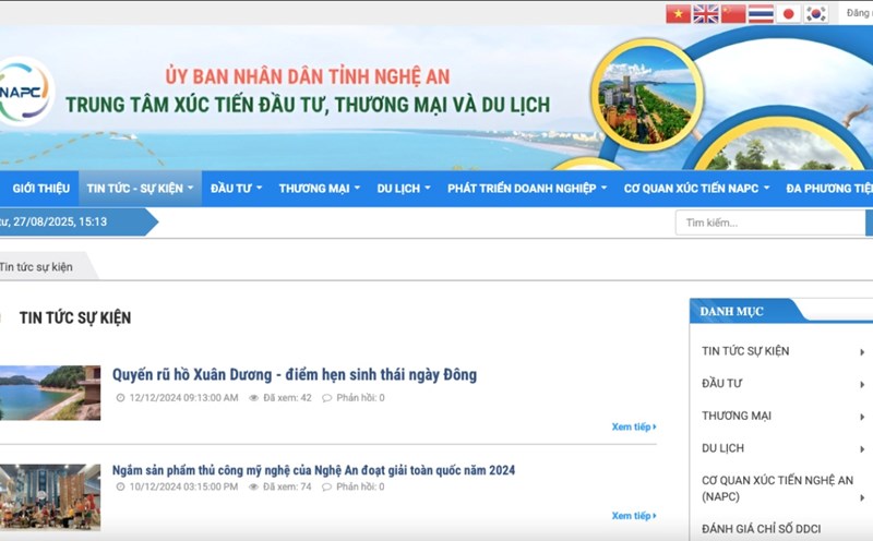 Website of Nghe An Province Investment, Trade and Tourism Promotion Center. Photo: Pham Dong