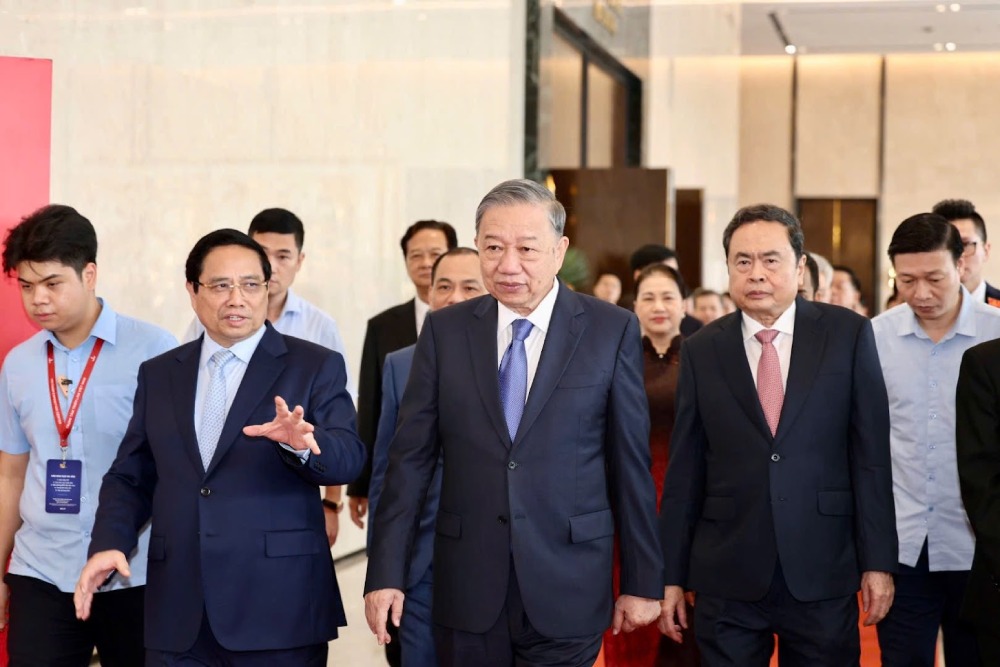 General Secretary To Lam, Prime Minister Pham Minh Chinh, National Assembly Chairman Tran Thanh Man and delegates attended the opening of the Exhibition of achievements "80 years of independence - freedom - Happiness". Photo: VGP/Nhat Bac
