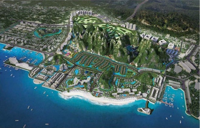Phoi canh Du an To hop du lich nghi duong - giai tri cao cap, san golf va khu dan cu Monbay Van Don