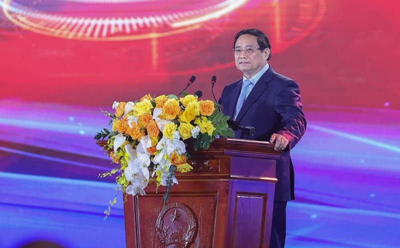 Prime Minister Pham Minh Chinh delivered the opening speech of the Exhibition "80 years of independence - freedom - Happiness". Photo: Hai Nguyen