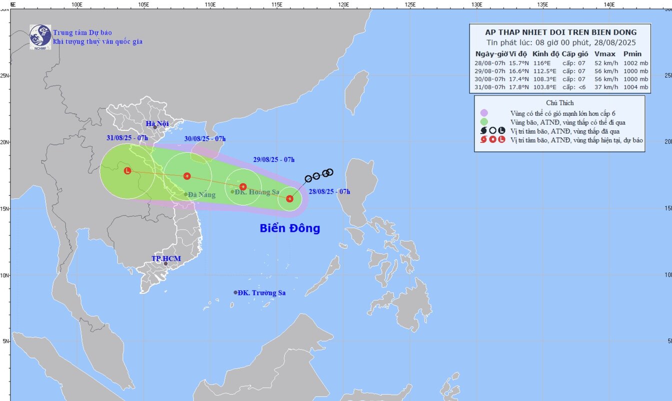 Du bao duong di cua ap thap nhiet doi tren Bien Dong. Anh: Trung tam Du bao Khi tuong Thuy van quoc gia Viet Nam