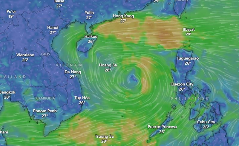 Location of the tropical depression in the East Sea at 3:30 p.m. on August 28. Photo: Windy.com