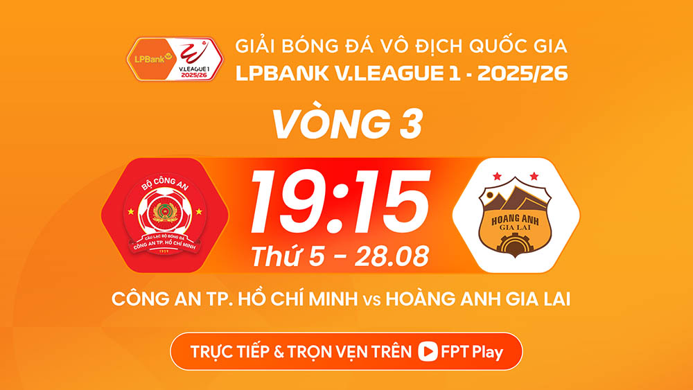 The match between Ho Chi Minh City Police and Hoang Anh Gia Lai in round 3 of V.League 2025-2026 takes place at 7:15 p.m. today (August 28). Photo: FPT Play