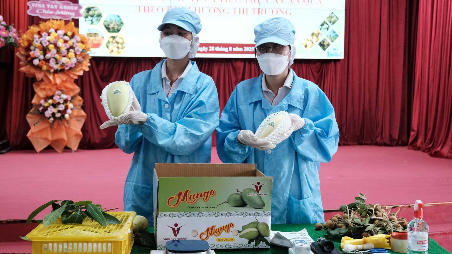 Gioi thieu mo phong qua trinh xu ly sau thu hoach san pham trai cay phuc vu xuat khau tai hoi thao. Anh: My Ly