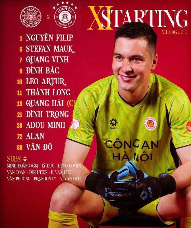 Doi hinh xuat phat cua Cong an Ha Noi. Anh: CAHN