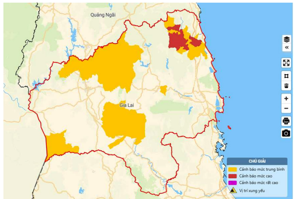 성내 지역의 산사태 위험 지도. 사진: Gia Lai성 기상수문대