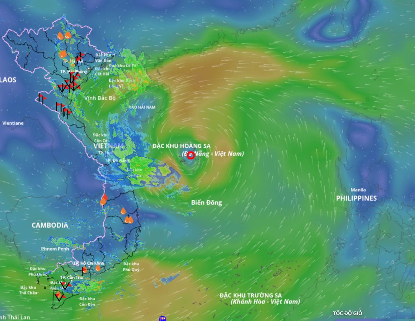 Actualizacion de la posicion de la tormenta numero 6 a las 14:00 horas del 29.8. Fuente: Sistema de Monitoreo de Desastres Naturales de Vietnam