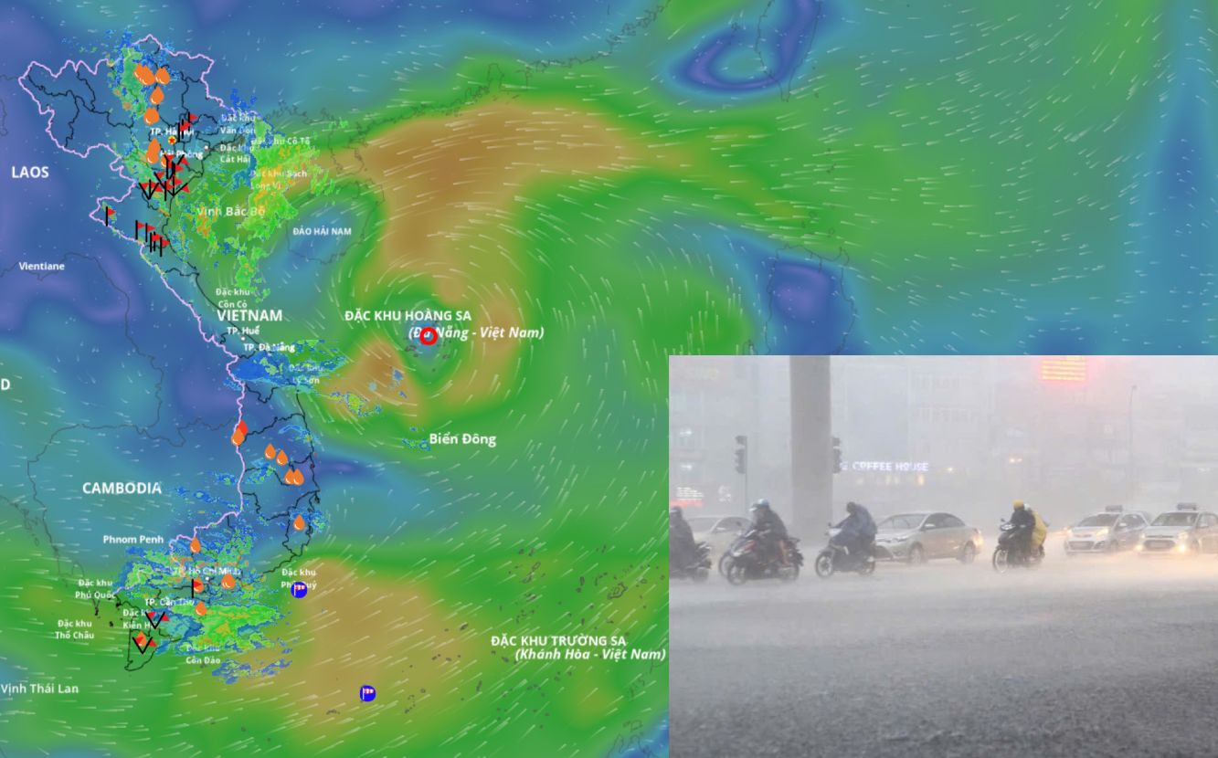 Se pronostica que la depresion tropical podria intensificarse hasta convertirse en la tormenta numero 6 causando fuertes lluvias desde Thanh Hoa hasta Hue. Fuente ubicacion de la tormenta: Sistema de Monitoreo de Desastres Naturales de Vietnam