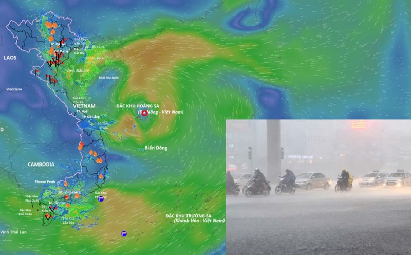The tropical depression is forecast to strengthen into storm No. 6, causing heavy rain from Thanh Hoa to Hue. Storm location source: Vietnam Disaster Monitoring System