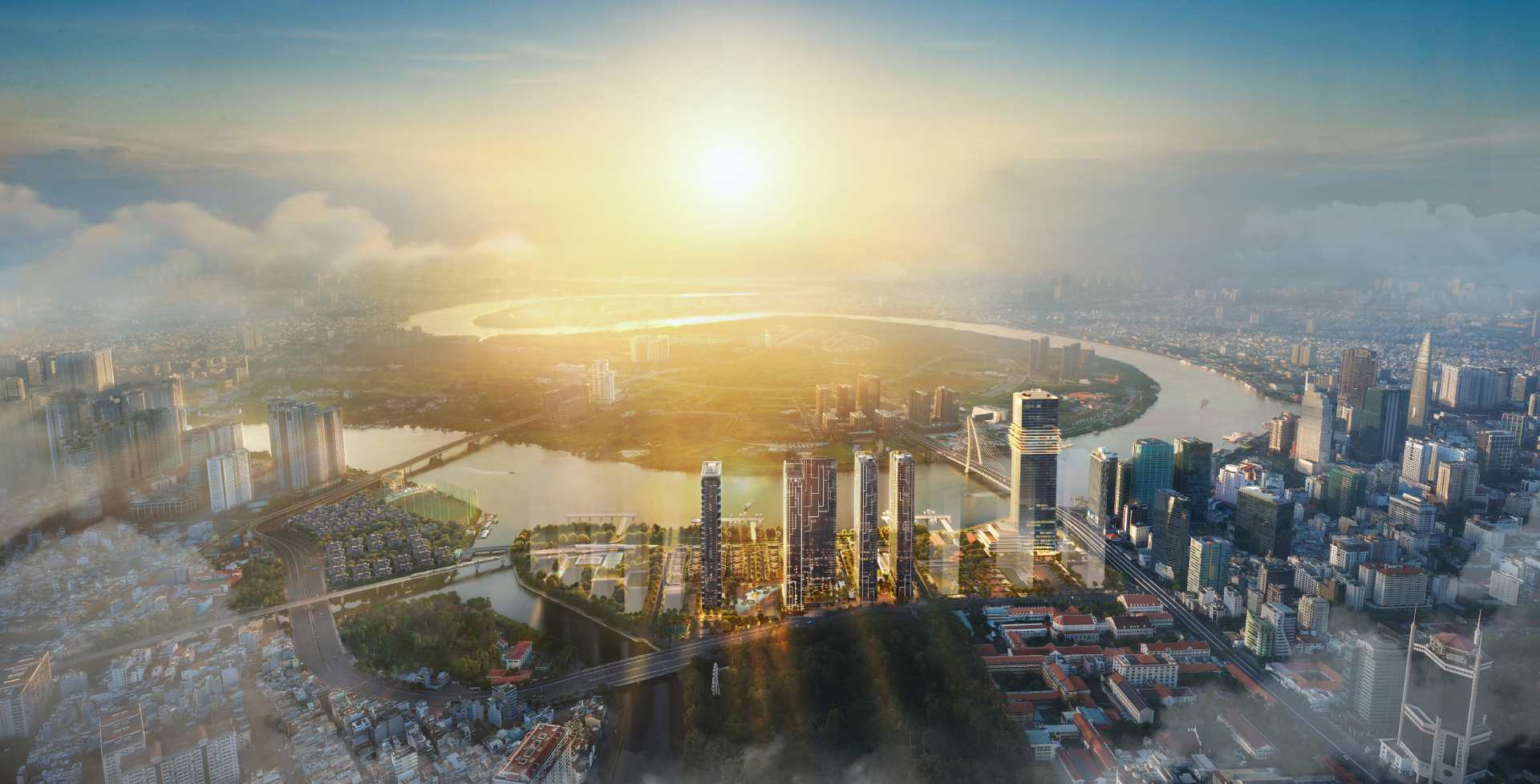 Trung tam CBD hien huu cua TP.HCM nhin qua trung tam tai chinh Thu Thiem trong tuong lai. Anh: Van Nguyen