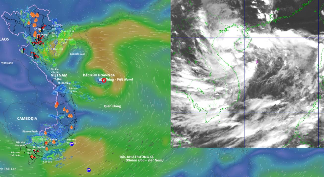 8月29日午後6時の情報更新、熱帯低気圧が勢力を増し、暴風雨に見舞われる。出典:ベトナム自然災害監視システム