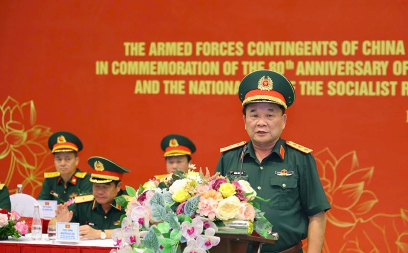 Senior General Hoang Xuan Chien spoke at the meeting with military groups from China, Russia, Laos, and Cambodia participating in the A80 parade. Photo: Ai Van
