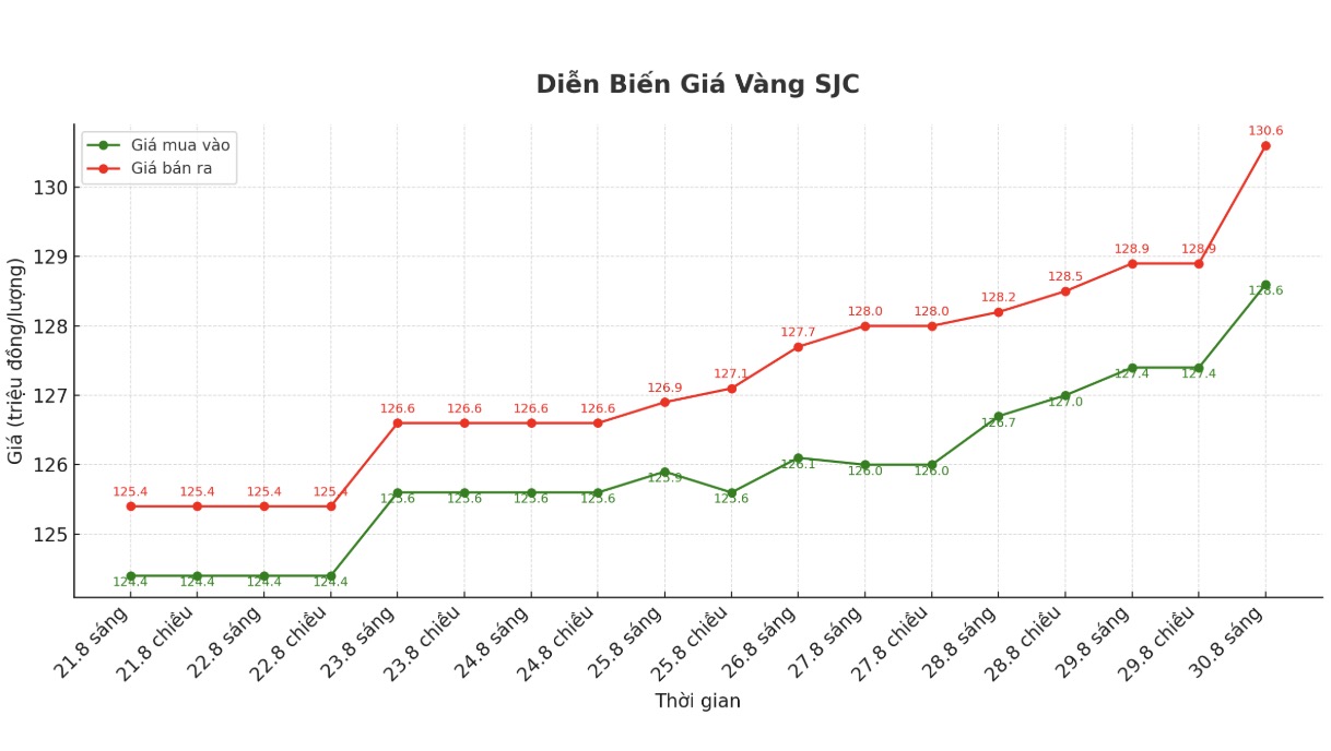 Dien bien gia vang SJC nhung phien giao dich gan day. Bieu do: Phan Anh