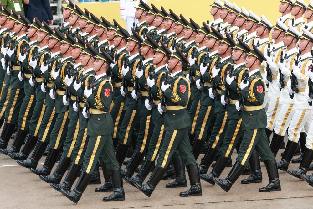 The Chinese military broke ground in Ba Dinh Square. Photo: Hai Nguyen
