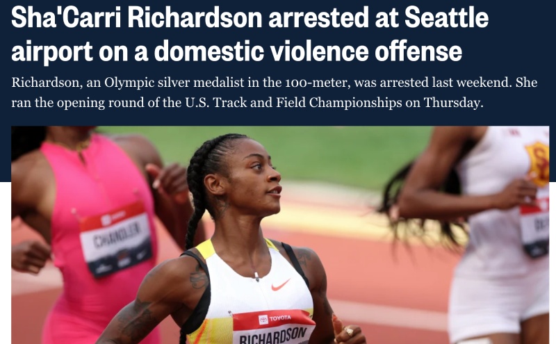 Olympic champion Sha'Carri Richardson was arrested for beating his boyfriend. Photo cut from international newspaper