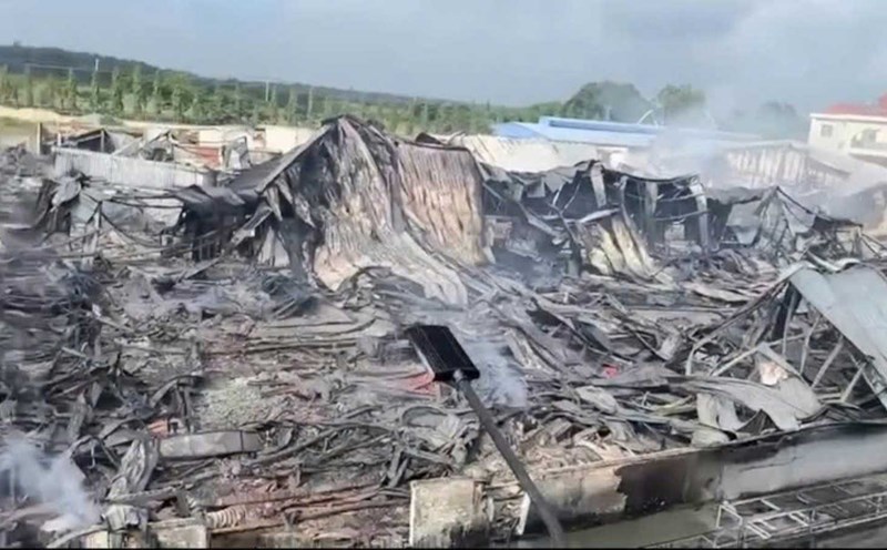 The factory burned down after the fire.