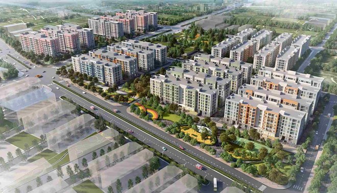 Overall perspective of the social housing construction project (phase 1) in Hai An ward, Dinh Vu - Cat Hai Economic Zone, Hai Phong city. Photo: Hai Phong Portal