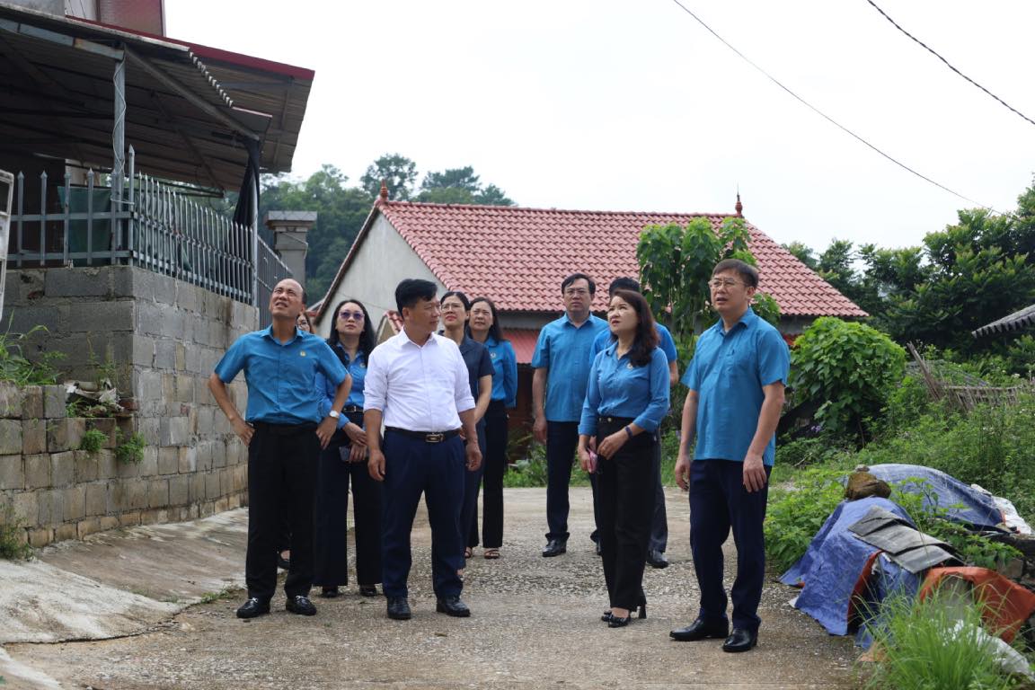 실무단이 랑선성 호앙반투다 코뮌의 제라드 마을 도로 조명 프로젝트 위치를 조사하기 위해 도착했습니다. 사진: 찌엔