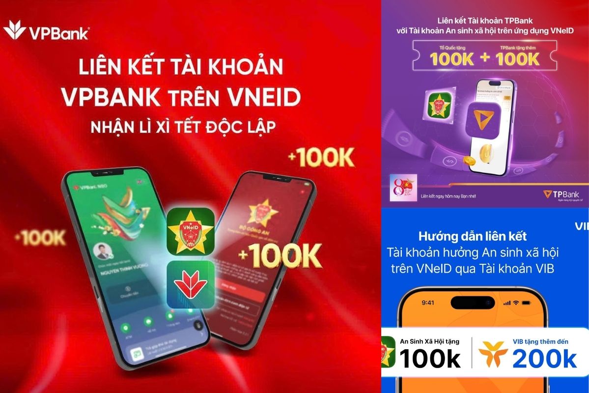 여러 은행이 VNeID와 제휴하여 독립 기념일 선물 10만 동을 두 배로 늘렸습니다. 디자인: 하린