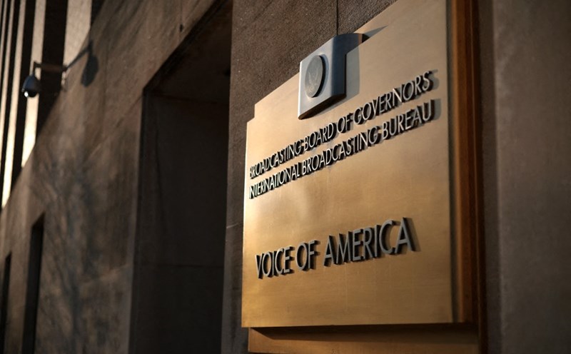 The nameplate of the Voice of America (VOA) headquartered in Washington, D.C. Photo: AFP