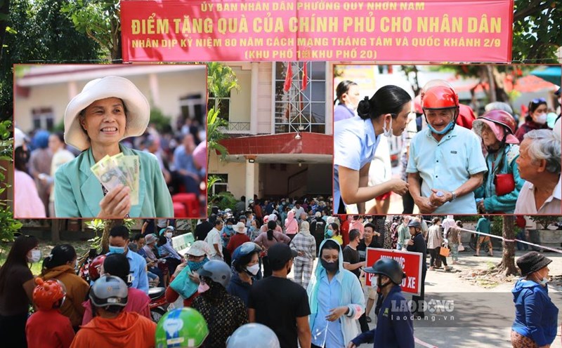 Thousands of people came to the headquarters of the People's Committee of Quy Nhon Nam Ward (Gia Lai) to receive gifts for the September 2 Ceremony. Photo: Hoai Phuong