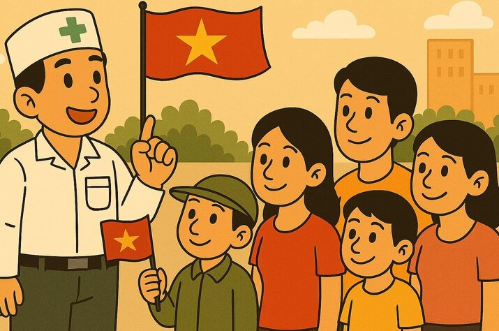 Guiding people to safety when going to see the National Day parade. Graphics: Huong Giang