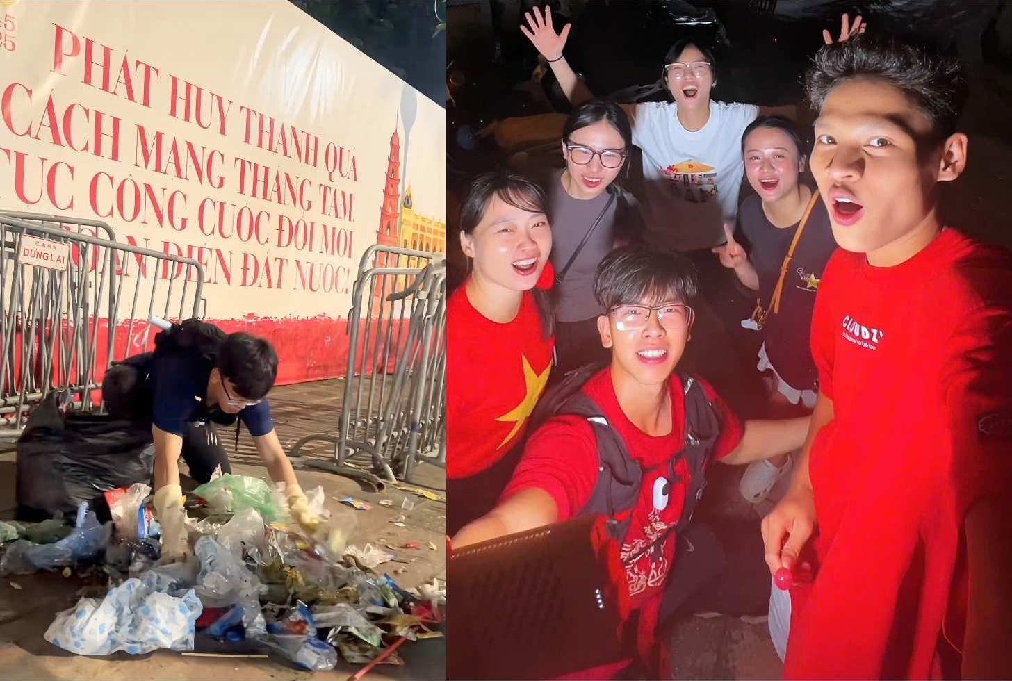 Hien Vinh cung ban be nan lai don rac sau moi buoi tong hop luyen dieu binh. Anh: NVCC
