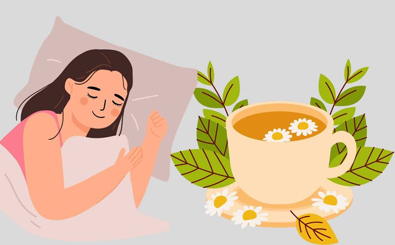 Using chamomile tea helps sleep better. Graphic photo: Hoang Loc