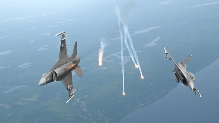 미국 전투기의 조명탄 발사 장면. 사진: 미국 공군 방위군