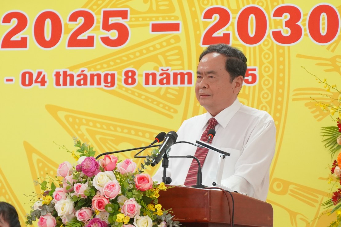 Chu tich Quoc hoi Tran Thanh Man phat bieu tai Dai hoi. Anh: Ta Quang