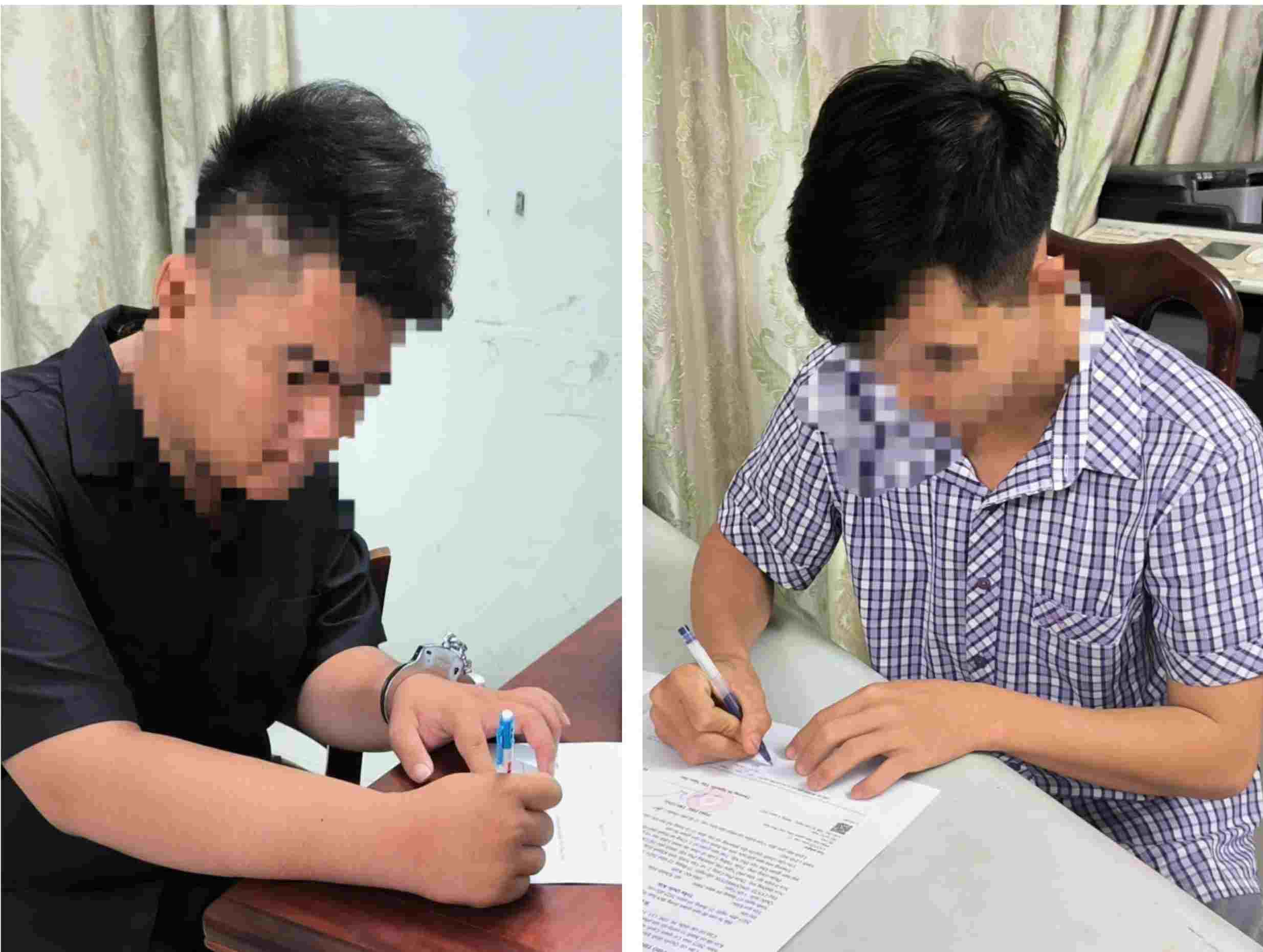 Hai đối tượng cướp tài sản của người đi đường bị bắt giữ. Ảnh: Trí Độ